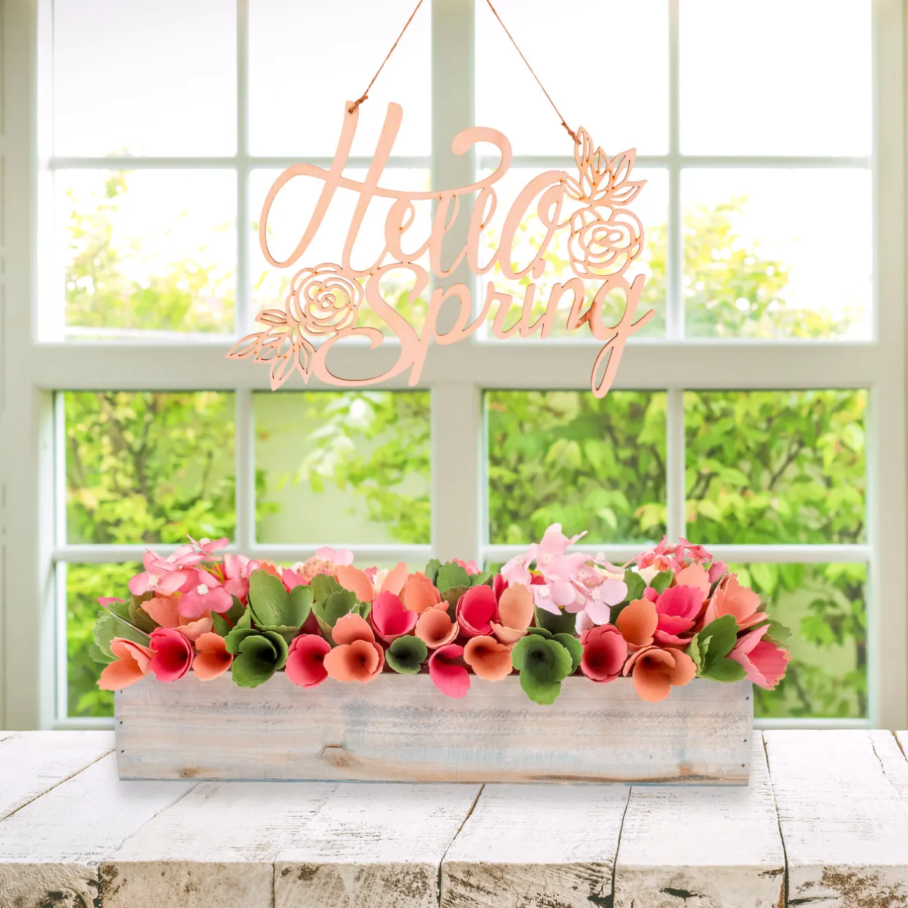 Hot 16 in. Spring Multicolor Handcrafted Floral Window Box Decor Potted Plants