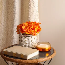 Discount 10 in. Spring Orange Hydrangea Bouquet in White Basket Flower Arrangements