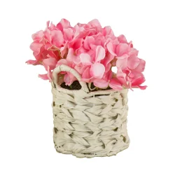 Online 10 in. Spring Pink Hydrangea Bouquet in White Basket Flower Arrangements