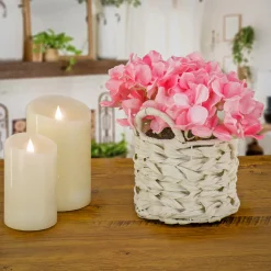 Online 10 in. Spring Pink Hydrangea Bouquet in White Basket Flower Arrangements
