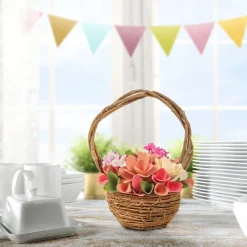 Discount 10 in. Spring Pink Multi Floral Basket Flower Arrangements