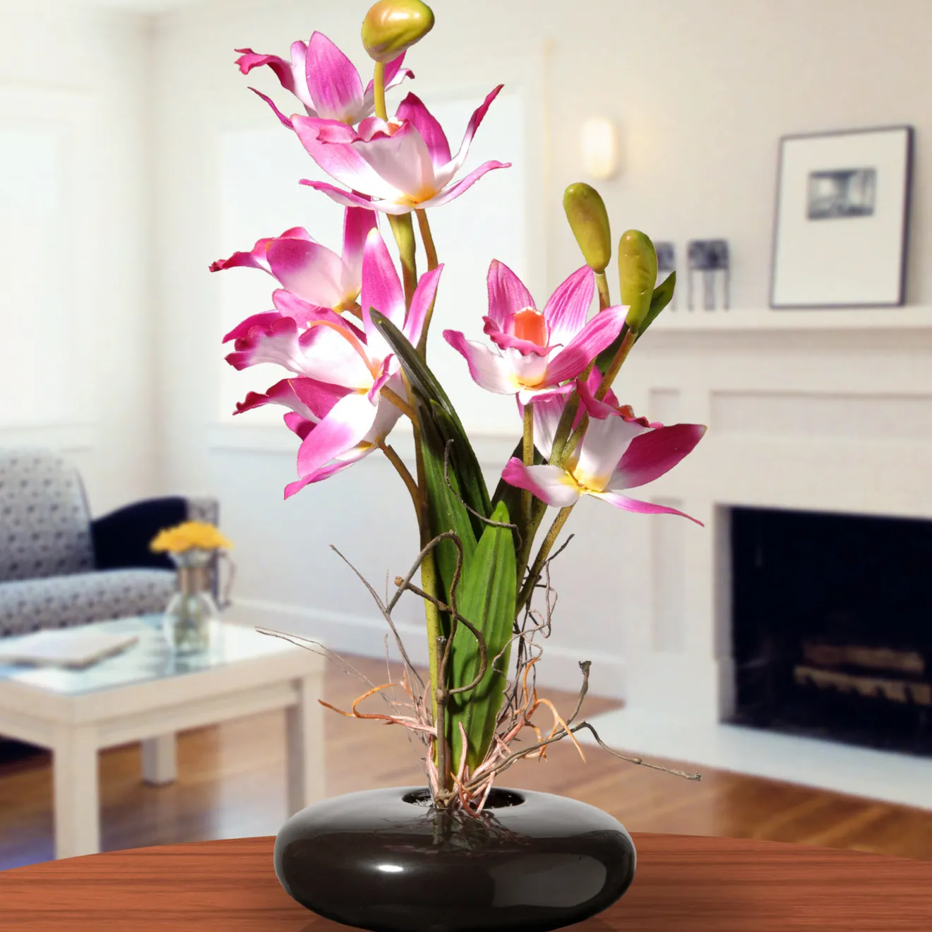 Online 10 in. Spring Pink Orchids Flower Pot Potted Plants