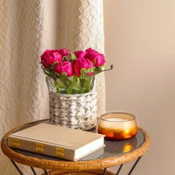 10 in. Spring Pink Peony Flower Bouquet in White Basket Flower Arrangements