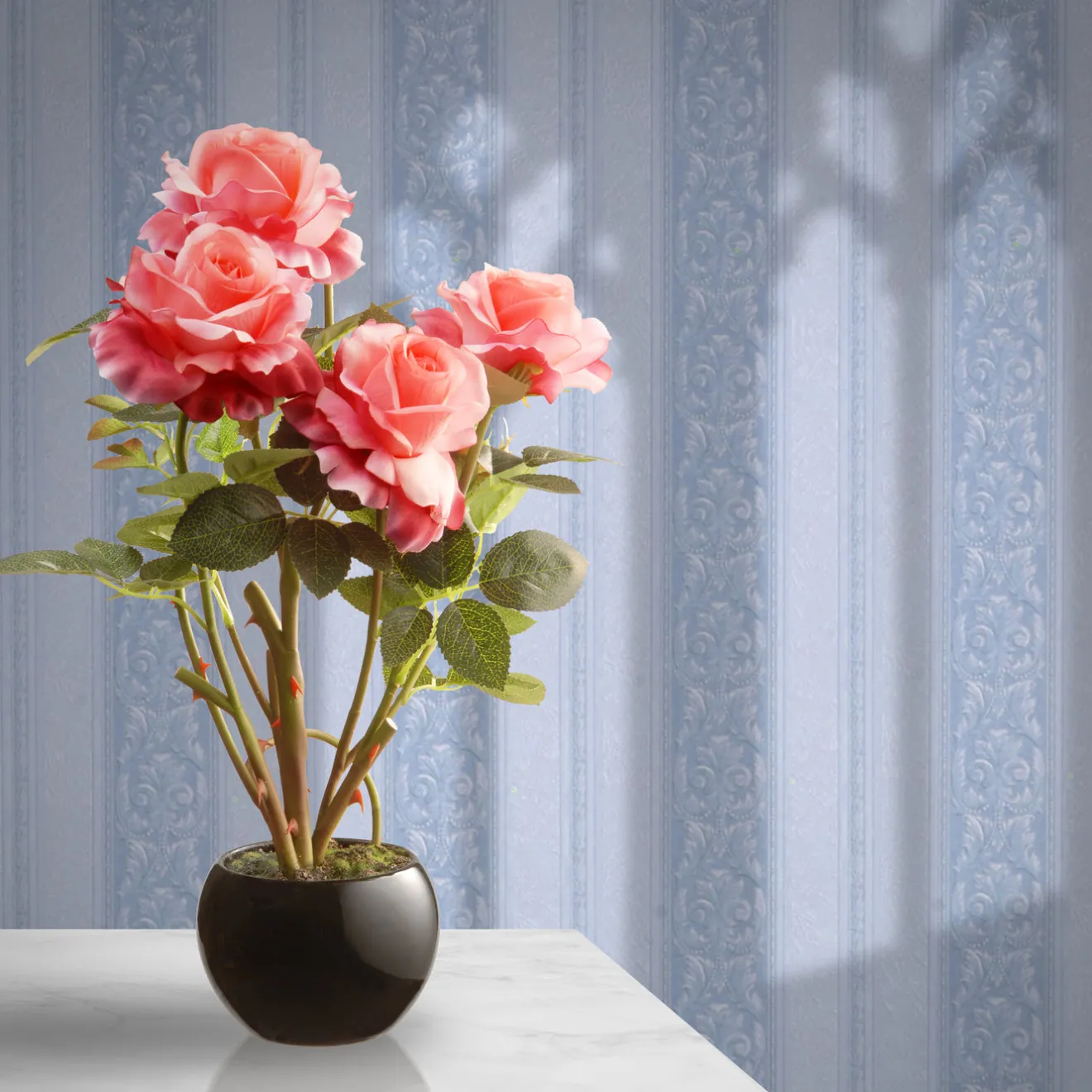 Clearance 17 in. Spring Pink Roses Flower Pot Potted Plants
