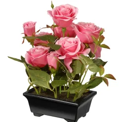 Hot 10 in. Spring Pink Roses Flower Pot Potted Plants