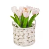 Outlet 10 in. Spring Pink Tulip Bouquet in White Basket Flower Arrangements