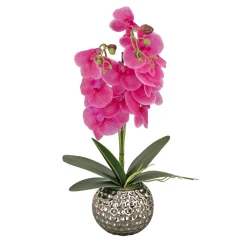 Discount 21 in. Spring Purple Orchid in Silver Smooth Ceramic Pot Potted Plants