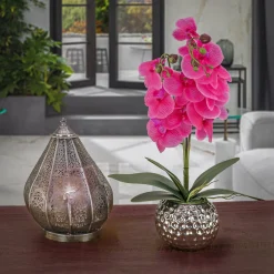 Discount 21 in. Spring Purple Orchid in Silver Smooth Ceramic Pot Potted Plants