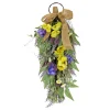 Discount 26 in. Spring Teardrop Wall Hanging Decoration with Pansy Blooms, Lavender, Assorted Blossoms, Flowing Green Stems Wreaths