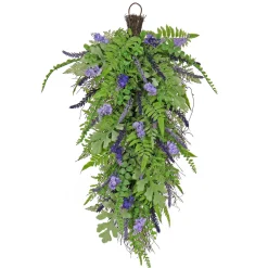 Best 30 in. Spring Teardrop Wall Hanging Decoration with Astilbe Flower Blooms, Ferns, Leafy Greens Hanging Plants