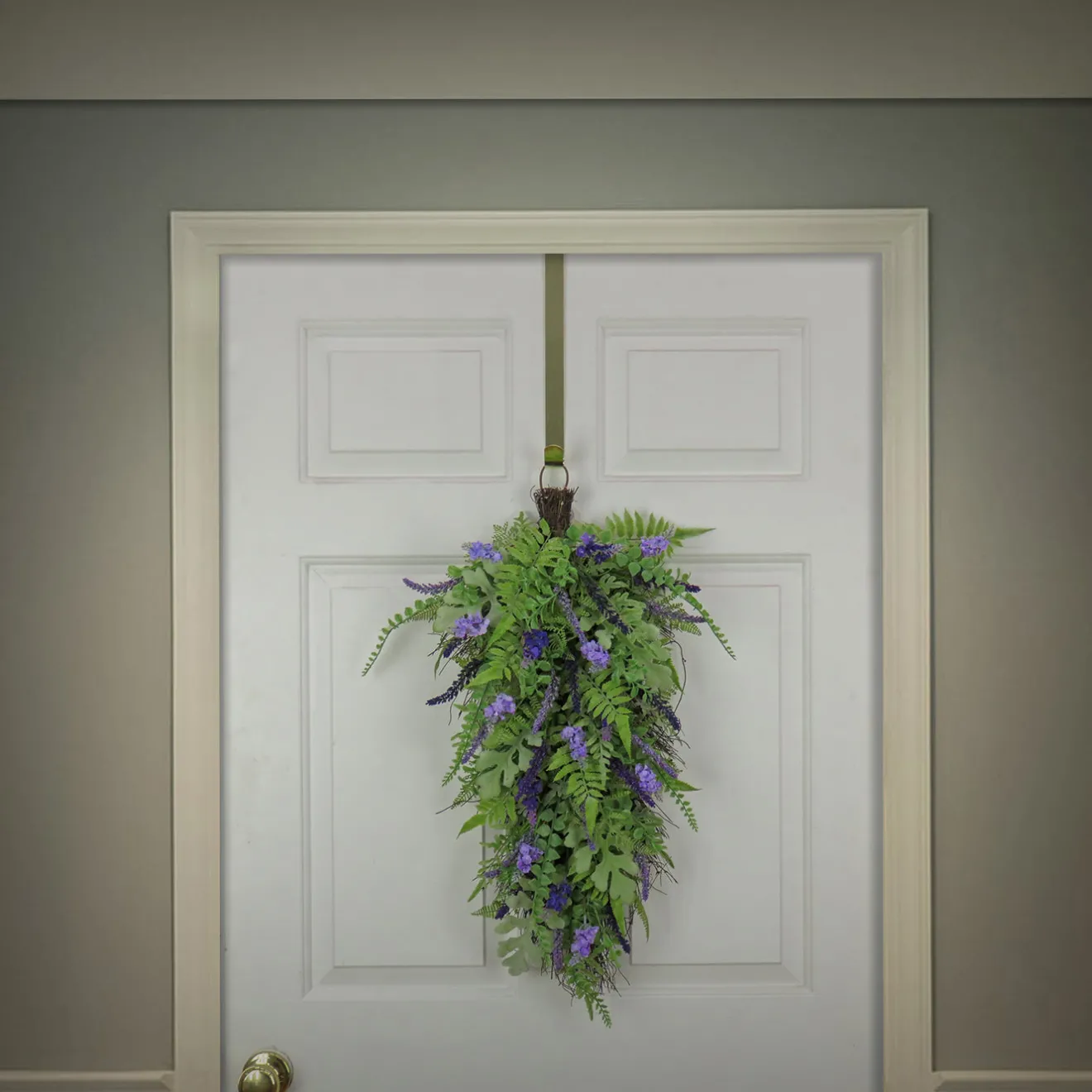 Best 30 in. Spring Teardrop Wall Hanging Decoration with Astilbe Flower Blooms, Ferns, Leafy Greens Hanging Plants