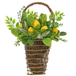 Best 21 in. Spring Wall Hanging Basket with Lemons, Seed Pods, Leafy Greens Hanging Plants