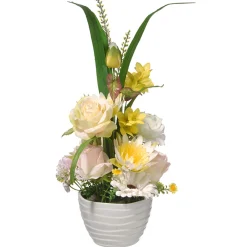 Best 17 in. Spring White Daises and Roses Flower Pot with Leafy Greens Potted Plants