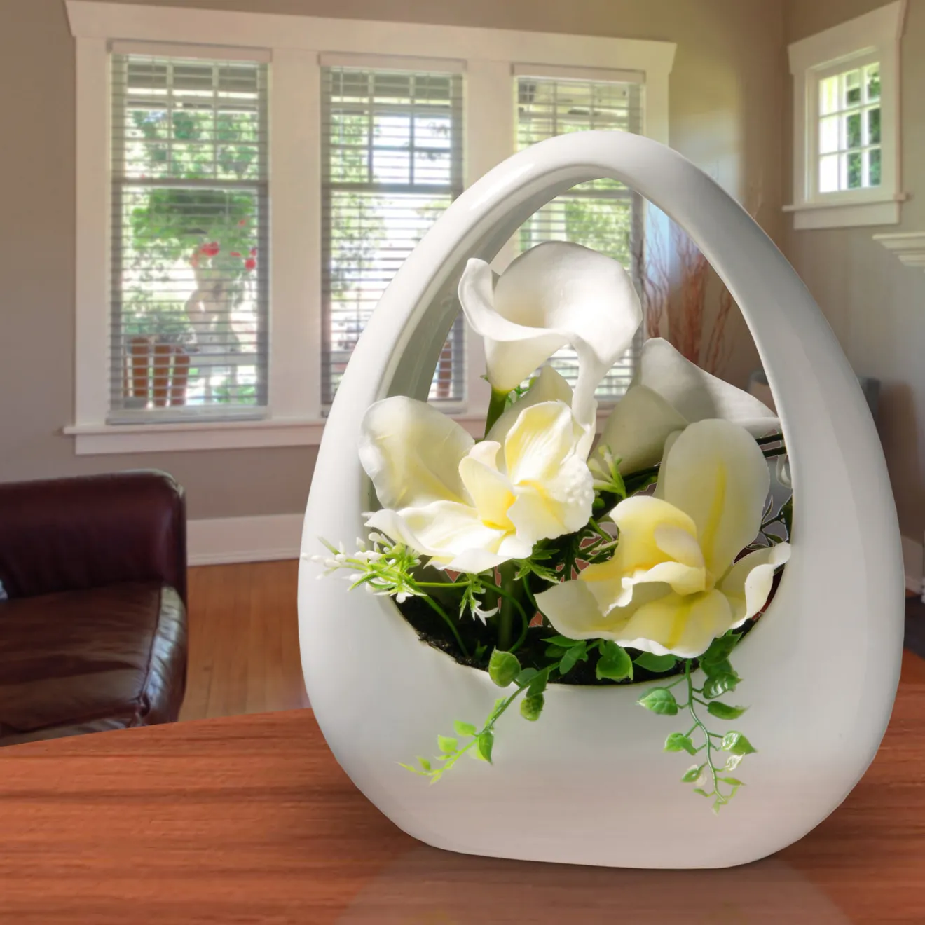Hot 9 in. Spring White Lilies and Orchids Flower Pot Potted Plants