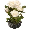 New 11 in. Spring White Roses Flower Potted Plant in a Black Base Potted Plants