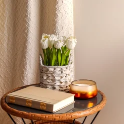 Hot 10 in. Spring White Tulip Bouquet in White Basket Flower Arrangements