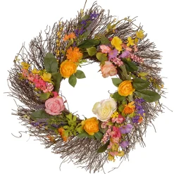 Sale 24 in. Spring Wildflower Wreath with Flower Blooms, Berry Clusters, Leaves Wreaths