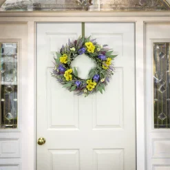 Online 22 in. Spring Wreath with Pansy Blooms, Lavender, and Assorted Blossoms Wreaths