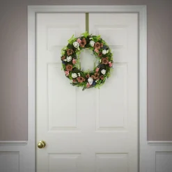 18 in. Spring Wreath with Assorted Flower Blooms, Roses, Seed Pods, Flowing Green Stems Wreaths
