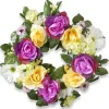 18 in. Spring Wreath with Colorful Daisies, Hydrangeas, Roses, Leafy Greens Wreaths