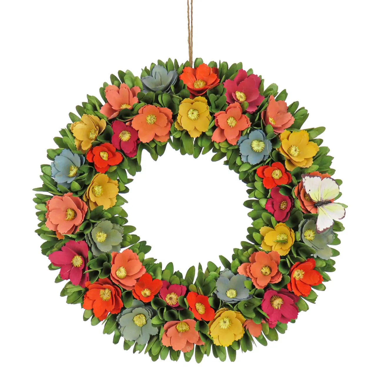 Sale 20 in. Spring Wreath with Colorful Assorted Wood Cut Flowers, Flowing Green Leaves Wreaths