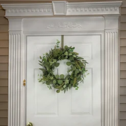 Discount 22 in. Spring Wreath with Eucalyptus Leaves, Baby's Breath, Flowing Green Stems Wreaths
