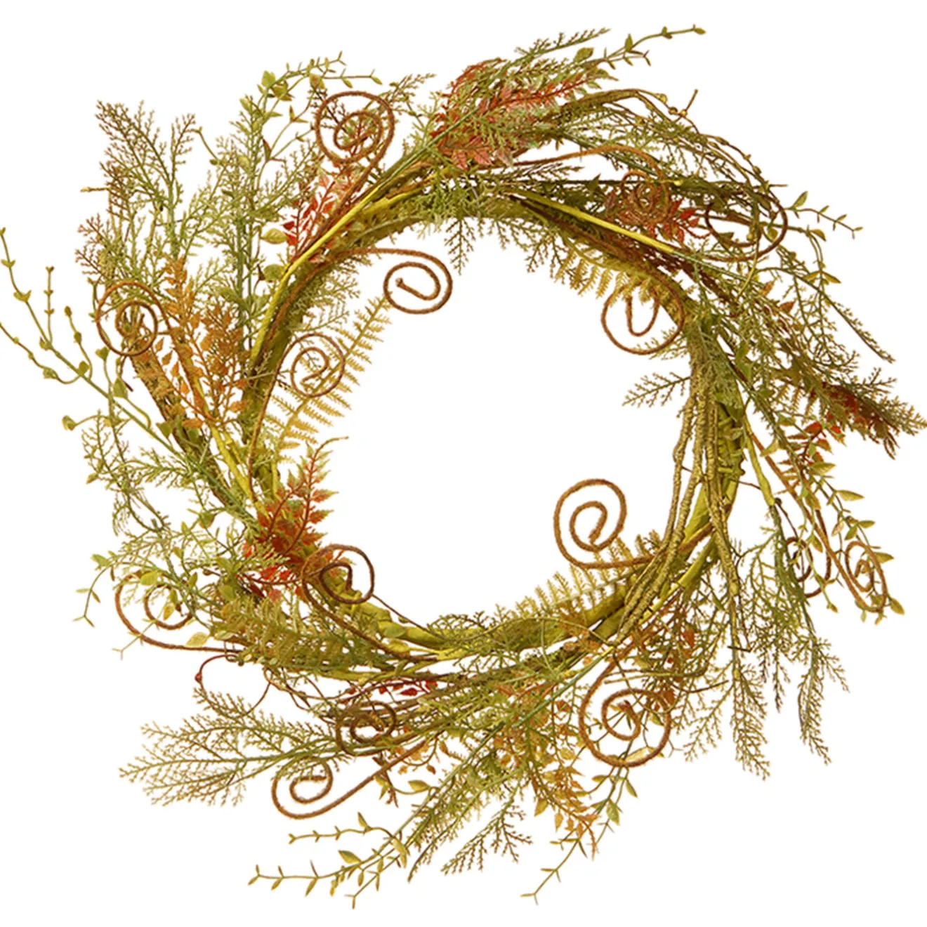 Sale 22 in. Spring Wreath with Fern Fronds, Curled Branch Sprigs, Flowing Green Stems? Wreaths