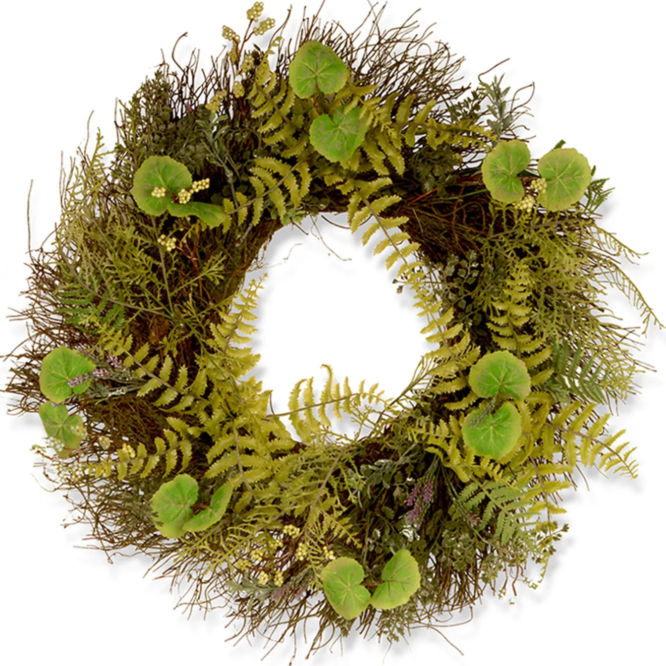 New 24 in. Spring Wreath with Fern Leaves, Lavender, Leafy Greens Wreaths