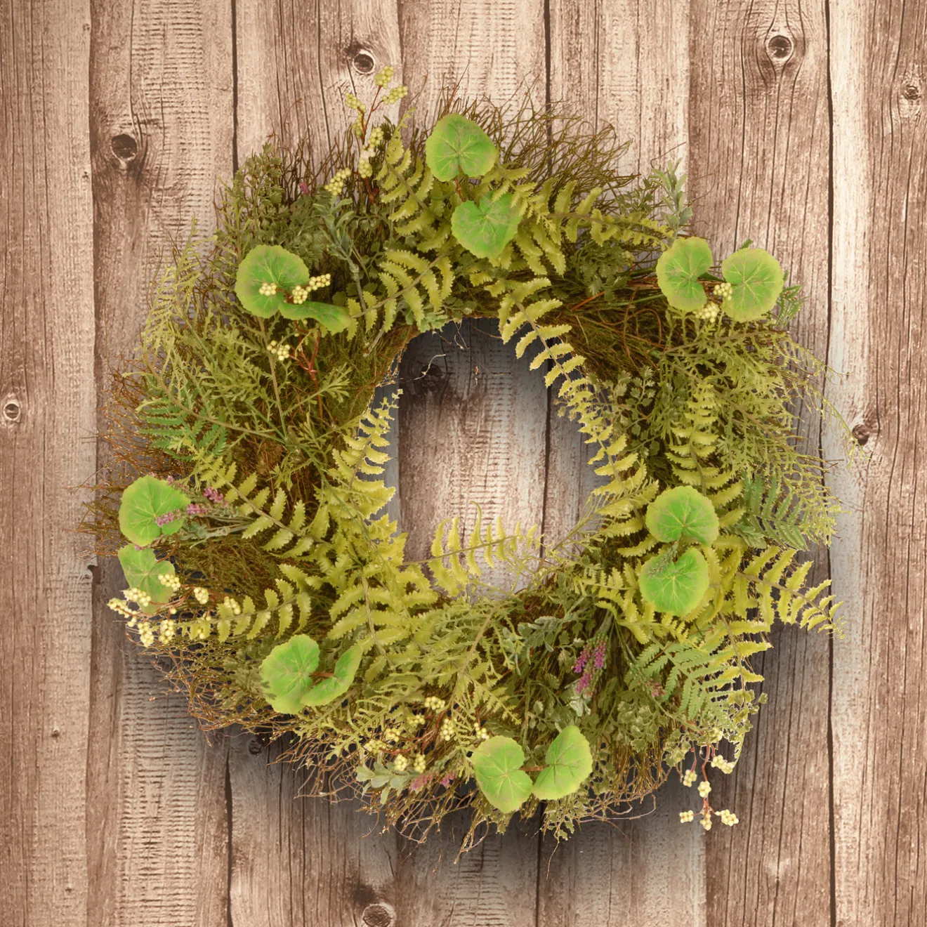New 24 in. Spring Wreath with Fern Leaves, Lavender, Leafy Greens Wreaths