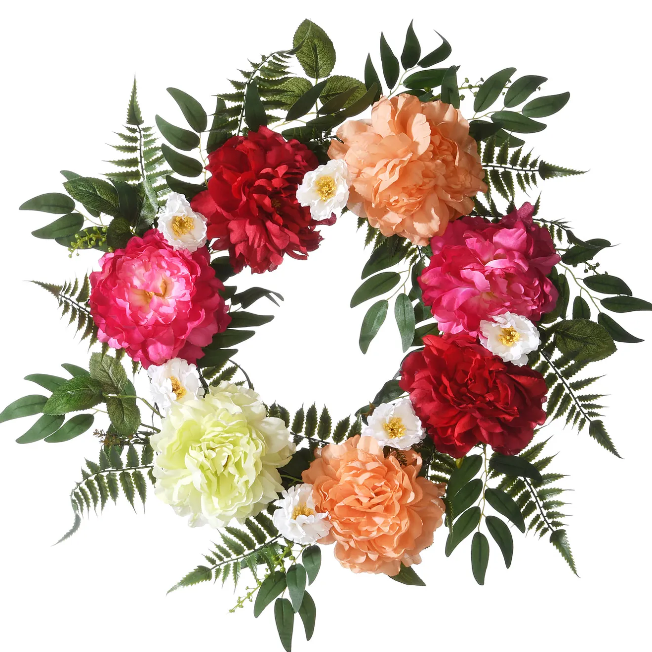 Discount 22 in. Spring Wreath with Flower Blooms, Leafy Greens Wreaths