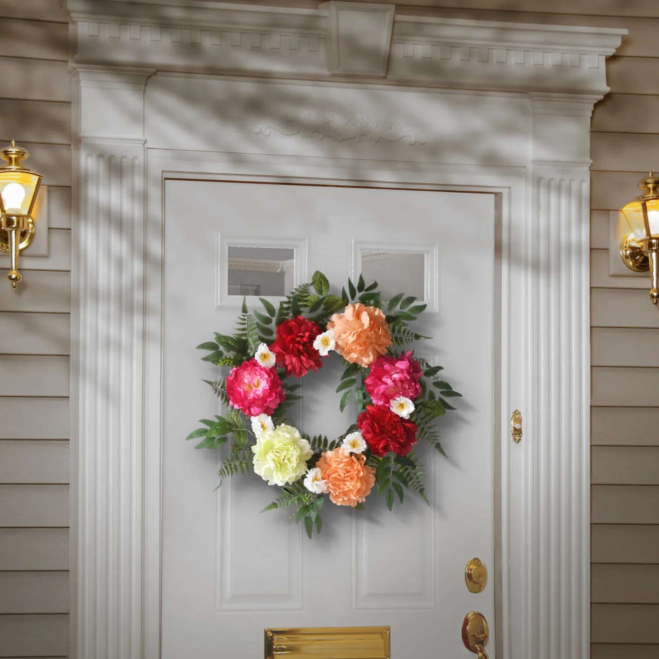 Discount 22 in. Spring Wreath with Flower Blooms, Leafy Greens Wreaths