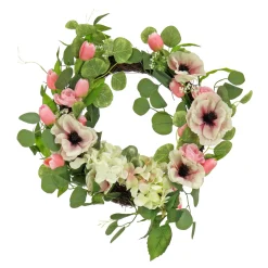 Discount 22 in. Spring Wreath with Hydrangea, Tulip, and Eucalyptus Blooms Wreaths