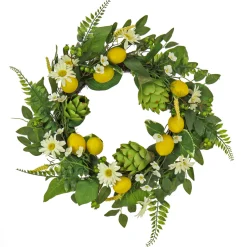 Hot 22 in. Spring Wreath with Lemons, Artichokes, Daisy Blooms, Leafy Greens Wreaths