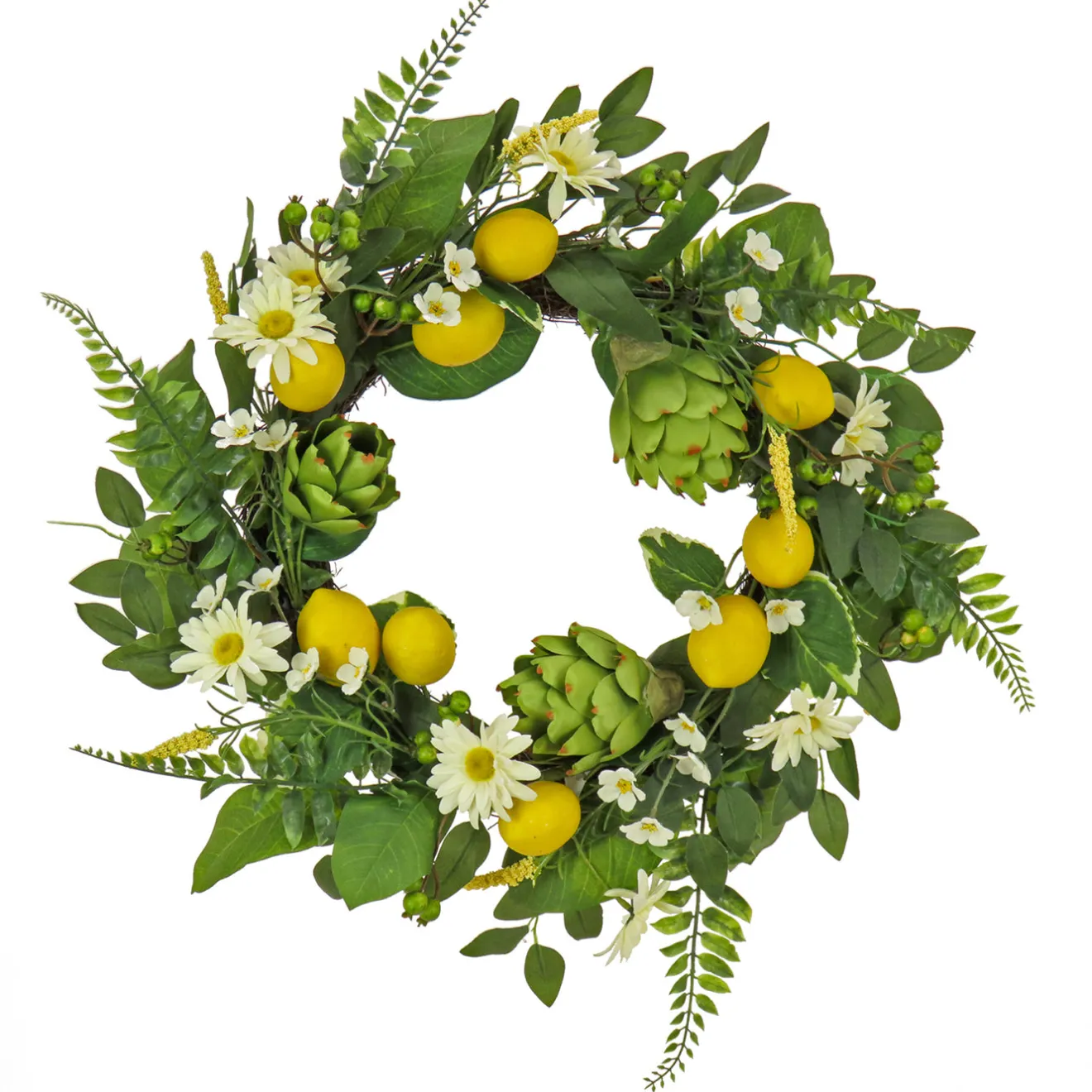 Hot 22 in. Spring Wreath with Lemons, Artichokes, Daisy Blooms, Leafy Greens Wreaths