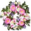 Discount 18 in. Spring Wreath with Multicolor Daisy and Tiger Lily Blooms, Leafy Greens, Berry Clusters Wreaths