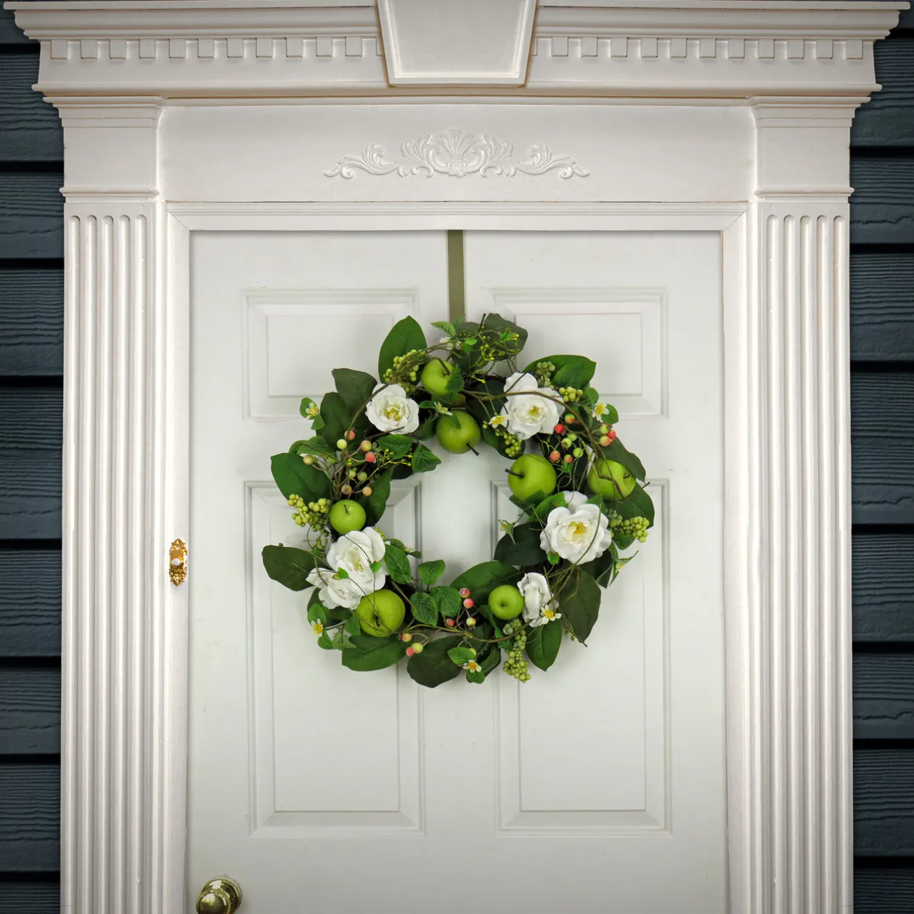 New 24 in. Spring Wreath with Rose Blooms, Apples, Leafy Greens Wreaths
