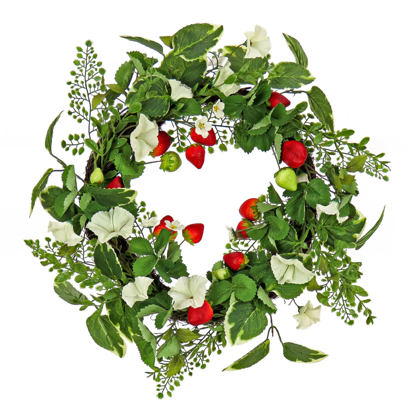 Hot 22 in. Spring Wreath with Strawberries, Petunia Blooms, and Leafy Greens Wreaths