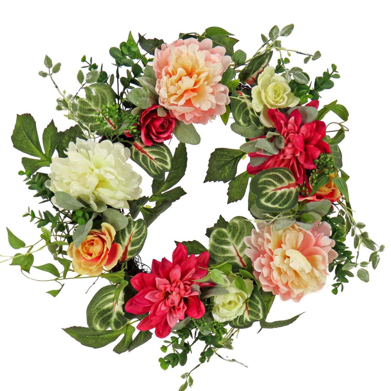 Sale 22 in. Spring Wreath with Tulip, Poppy, and Buttercup Blooms Wreaths