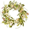 20 in. Spring Wreath with White and Purple Mixed Flower Blooms, Flowing Green Stems, Seed Pods Wreaths