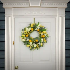 Best 22 in. Spring Wreath with Yellow Tulip Blooms, Lemons, and Forsythia Flower Blossoms Wreaths