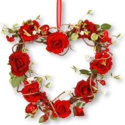 20 in. Valentine's Floral Heart Red Roses Wreath Wreaths