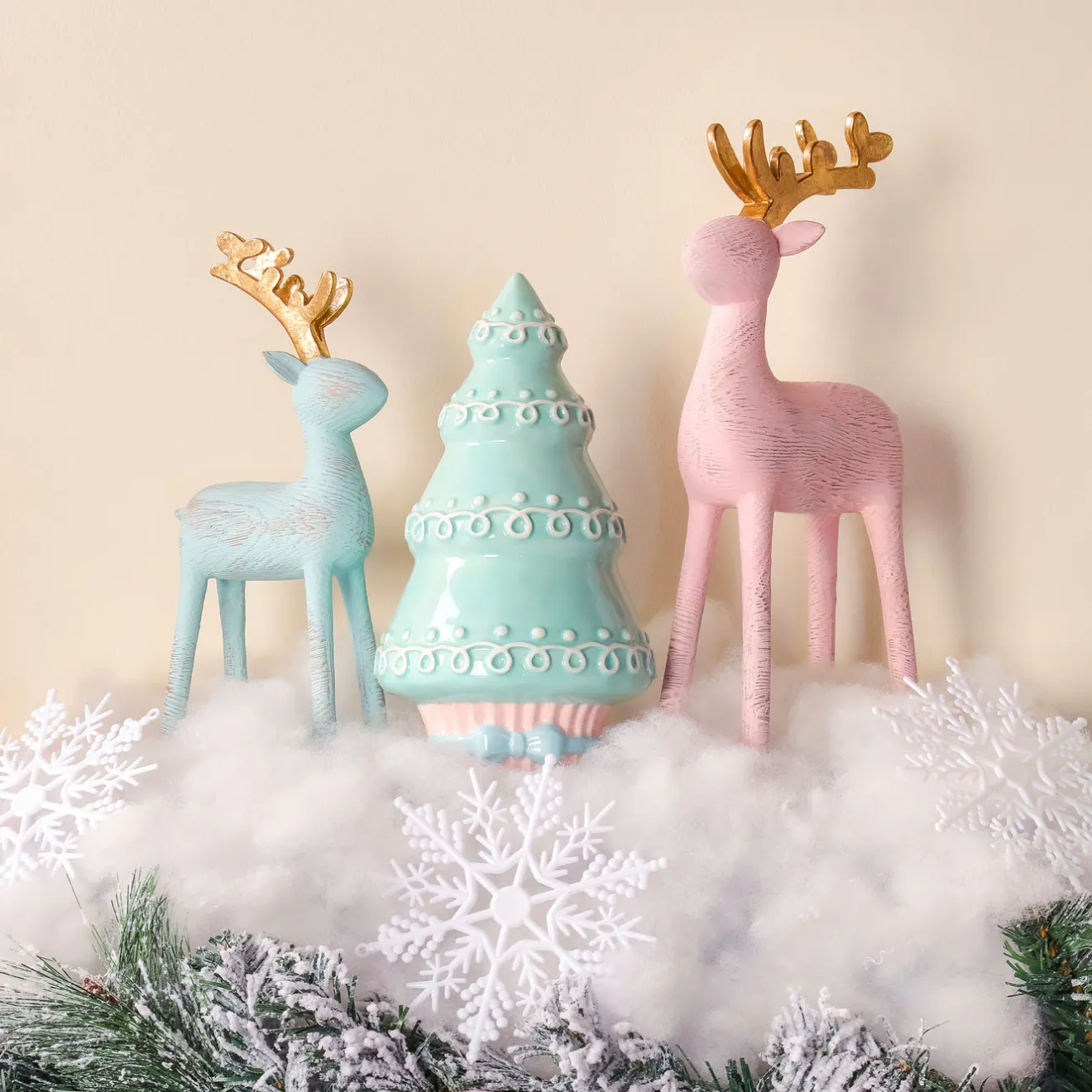 Online 9 in. Woodgrain Reindeer Decor, Blue Decorative Accents