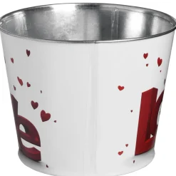 Online 2 Piece Valentine's 'LOVE' Tin Pots Decorated with Red Hearts Decorations