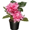 Clearance Artificial Potted Flowers, Pink Dahlias, Includes Black Pot Base, Spring Collection, 7 Inches Potted Plants