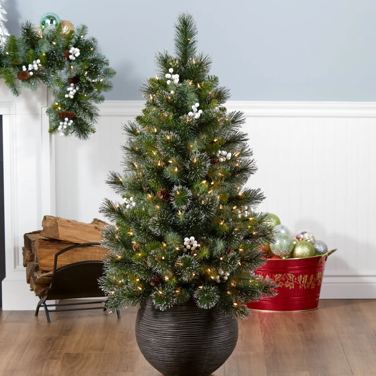 Sale 4ft. Glittery Crestwood Spruce Entrance Tree with Clear Lights Teardrops|Entrance