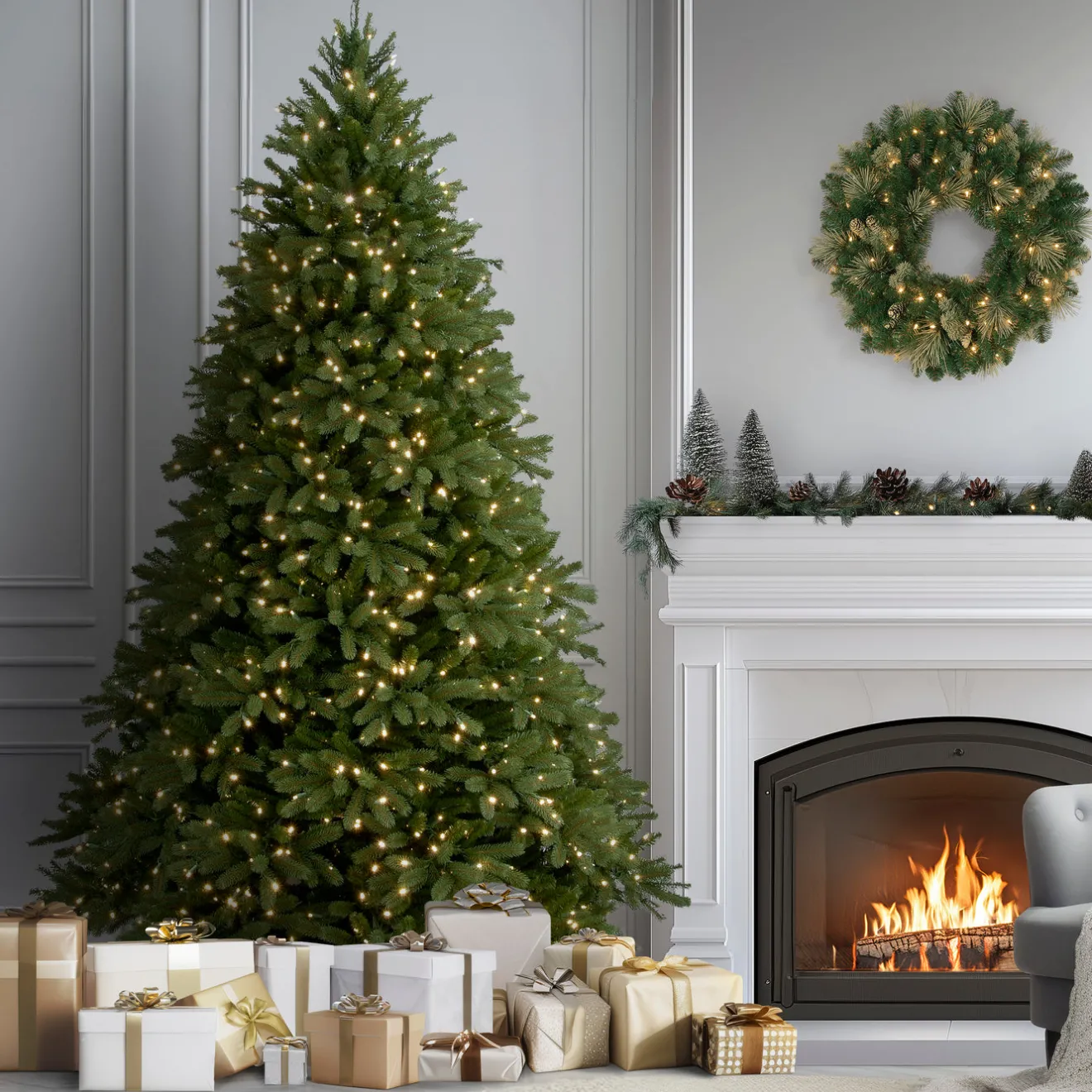 9ft. Pre-Lit Jersey Fraser Fir Tree with Clear Lights Full|Pre-Lit