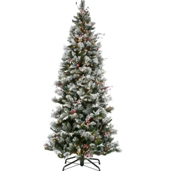 New 9ft. Pre-Lit Snowy Bedford Pine Hinged Tree with PowerConnect Clear Lights Pre-Lit|Slim
