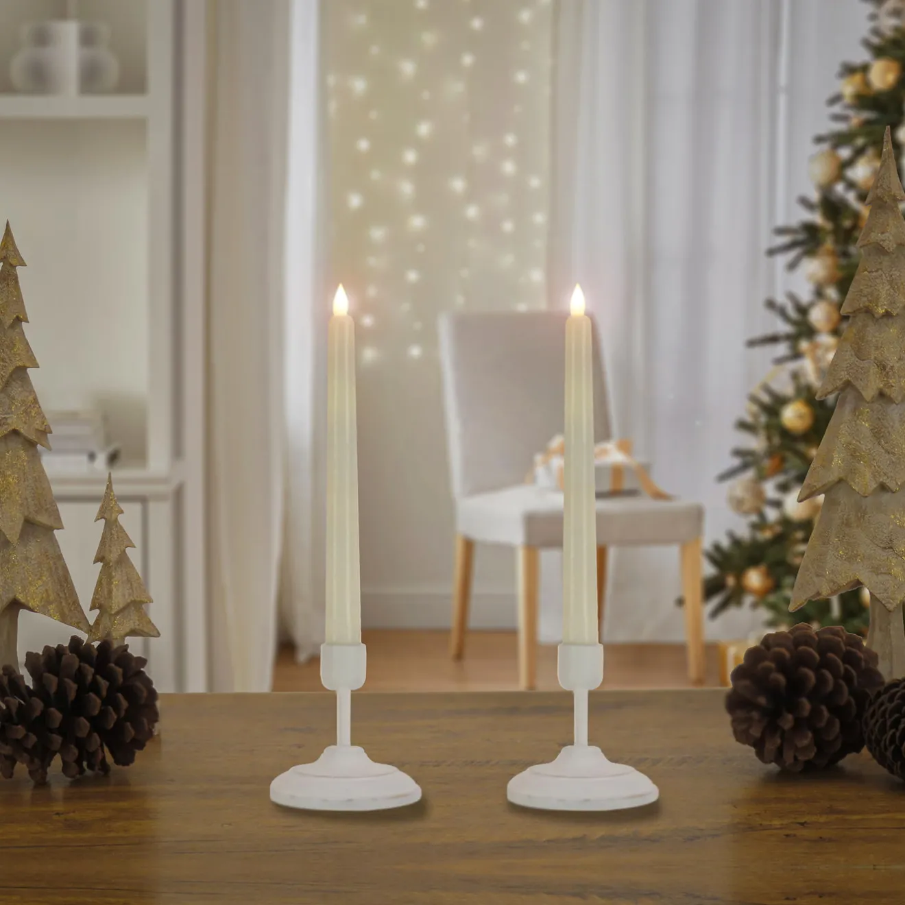Clearance HGTV Home Collection Flameless Heritage Candle Pair, White Base Decorative Accents