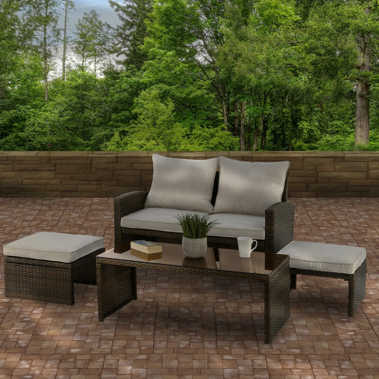 4-Piece Norton Collection All-Weather Wicker Conversation Set Patio Furniture