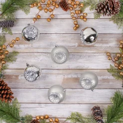 Best 6-Piece Shatterproof Glittering Silver Ornaments Tree Ornaments